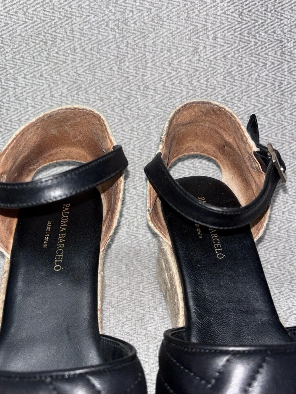 Paloma Barcelo black quilted leather wedge espadrilles ankle strap EU 38 US 7.5